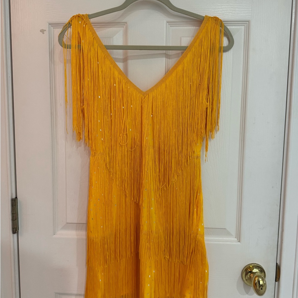 Vibrant Yellow Fringe mini Dress new in package... medium